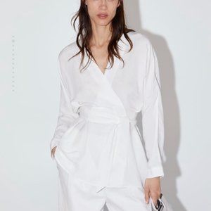 NWT Zara White Wrap V-Neck shirt